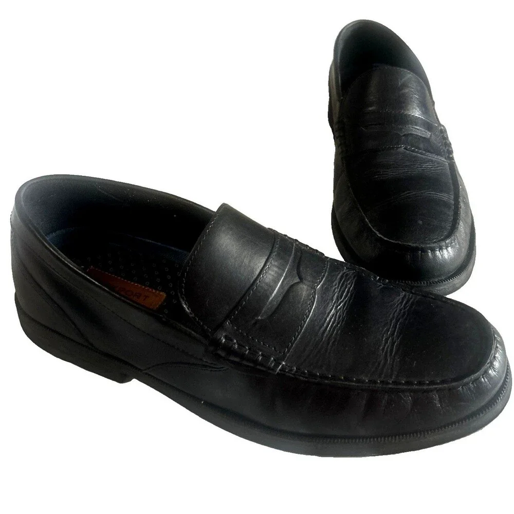 Rockport Mens 12M Wilcox Penny Loafer Moc Leather Black Slip Classic Dress Shoe